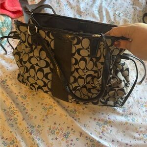 Coach Black and Cream Signature Tote